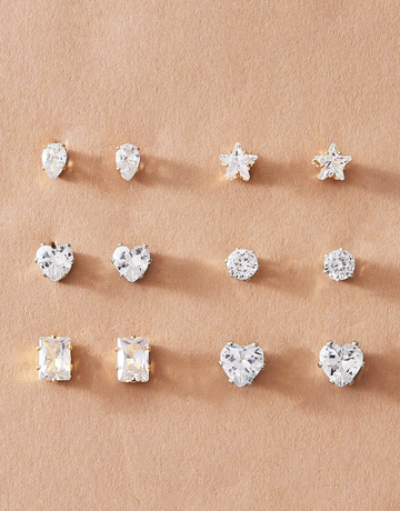 6pairs Cubic Zirconia Decor Stud Earrings