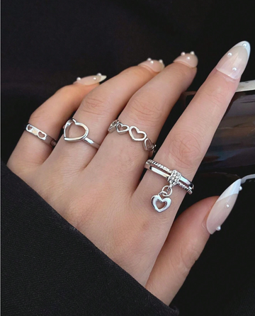 4pcs/set Hollow Out Heart Ring For Women, Minimalist Style Open Knuckle Joint Ring, Elegant Finger Accessory In Ins Style