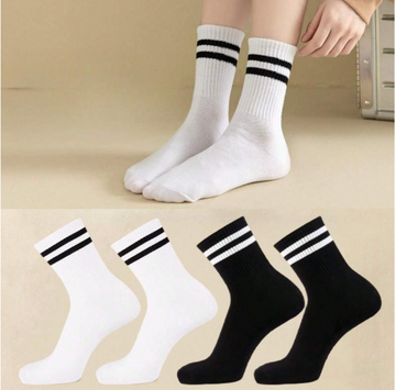 4pairs Women's  And White Striped Casual Sports Comfortable And Breathable Mid-calf Socks