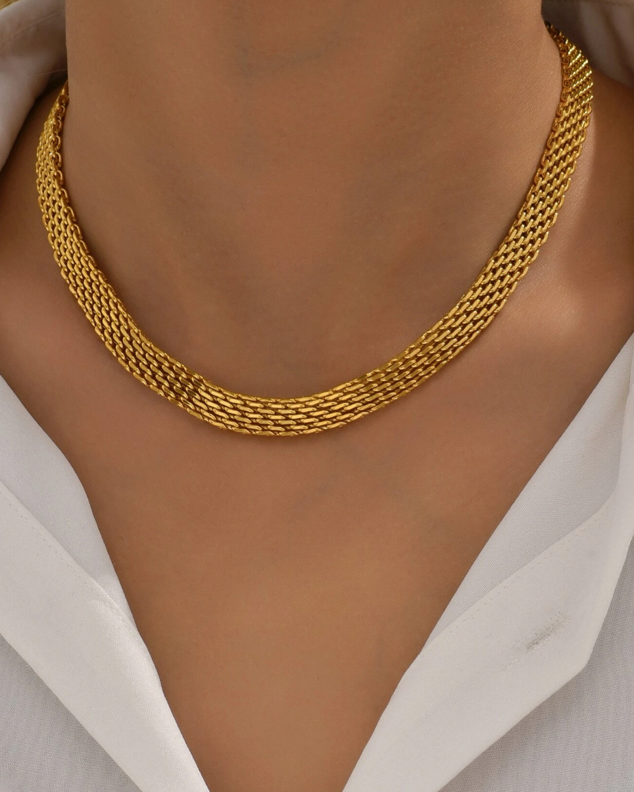 18k Gold Plated Stainless Steel Chunky Mesh Chain Necklace, Suitable For Daily Wear And Holiday Gifts, Couple Jewelry