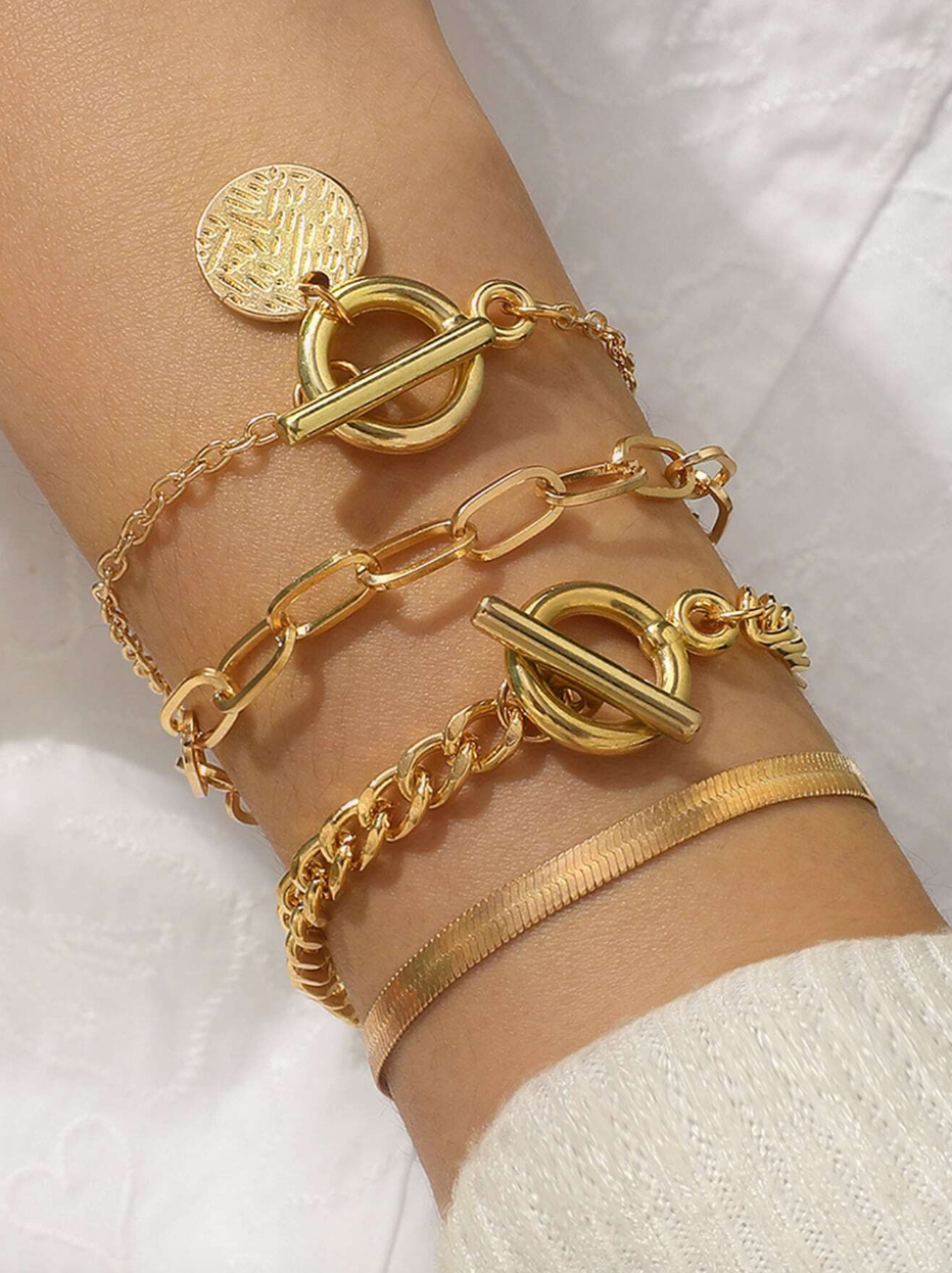 4pcs/set Retro & Minimalist Multi-layer Bracelets For Women