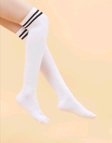 2pairs Striped Over The Knee Black & White Socks
