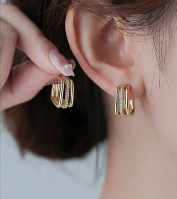 Rhinestone Decor Geometric Hoop Earrings