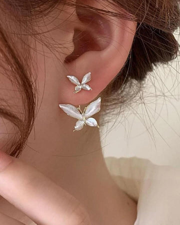 1pair Glamorous Zinc Alloy Rhinestone Butterfly Decor Earring Jackets For Women For Daily Decoration