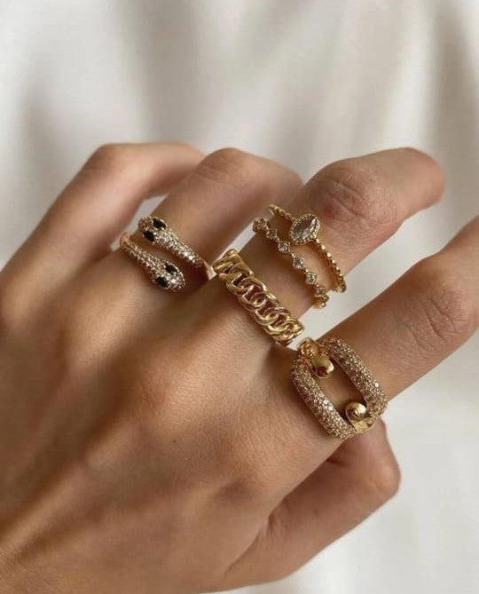 5pcs/set Rhinestone Snake Decor Ring