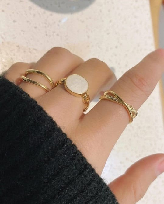 3pcs Round Decor Cuff Ring