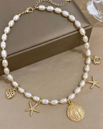 1pc Fashion ABS Faux Pearl Starfish Shell Charm Necklace For Women For Decoration Gift Party