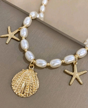 1pc Fashion ABS Faux Pearl Starfish Shell Charm Necklace For Women For Decoration Gift Party