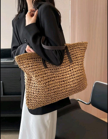 Minimalist Straw Bag Oversized For Beach Vacation Travel,Perfect For Summer Beach Travel Vacation