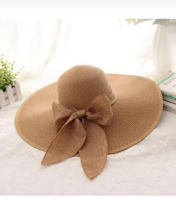 Women Solid Bow Decor Wide Brim Boho Straw Hat For Beach