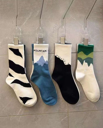 4pairs Men's Trendy Street Style Personality Letter Print Mid-calf Socks