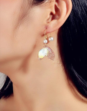 Faux Pearl Fish Tail Drop Earrings