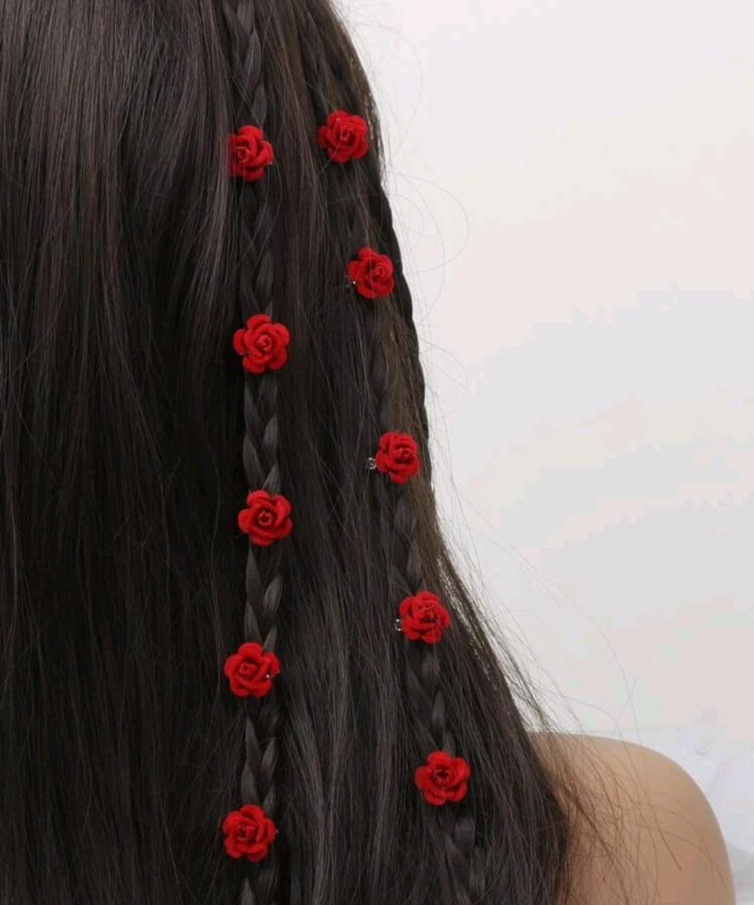 10pcs Rose Flower Decor Hair Ring,Dreadlocks Beads Hair Braid Rings Clips Dread Locks Hair Braiding Metal Cuffs Decoration/Accessories Jewelry, unisex