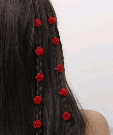 10pcs Rose Flower Decor Hair Ring,Dreadlocks Beads Hair Braid Rings Clips Dread Locks Hair Braiding Metal Cuffs Decoration/Accessories Jewelry, unisex