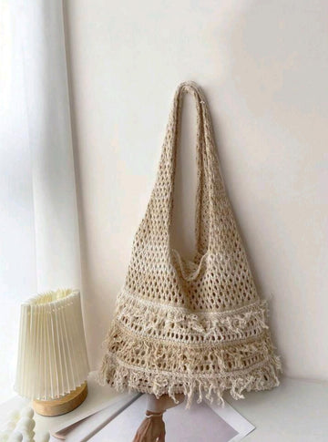 Hollow Out Crochet Bag Polyester Fringe Trim Vacation