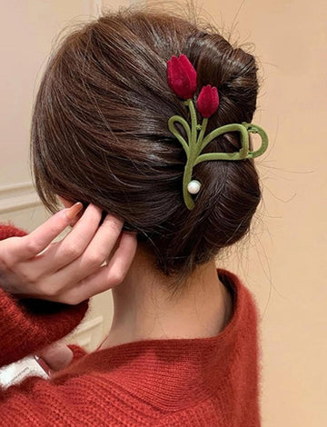 Faux Pearl Decor Flower Design Hair Claw