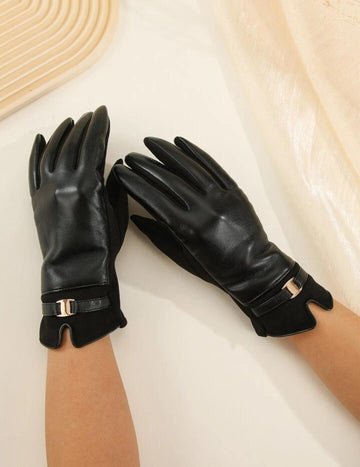 Belt Decor Women Winter Gloves