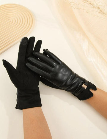 Belt Decor Women Winter Gloves