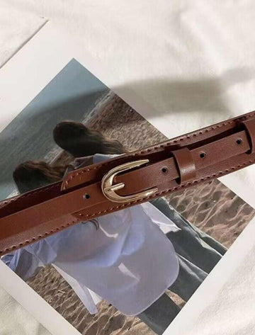 Metal Ladies Leather Buckle Brown Belt