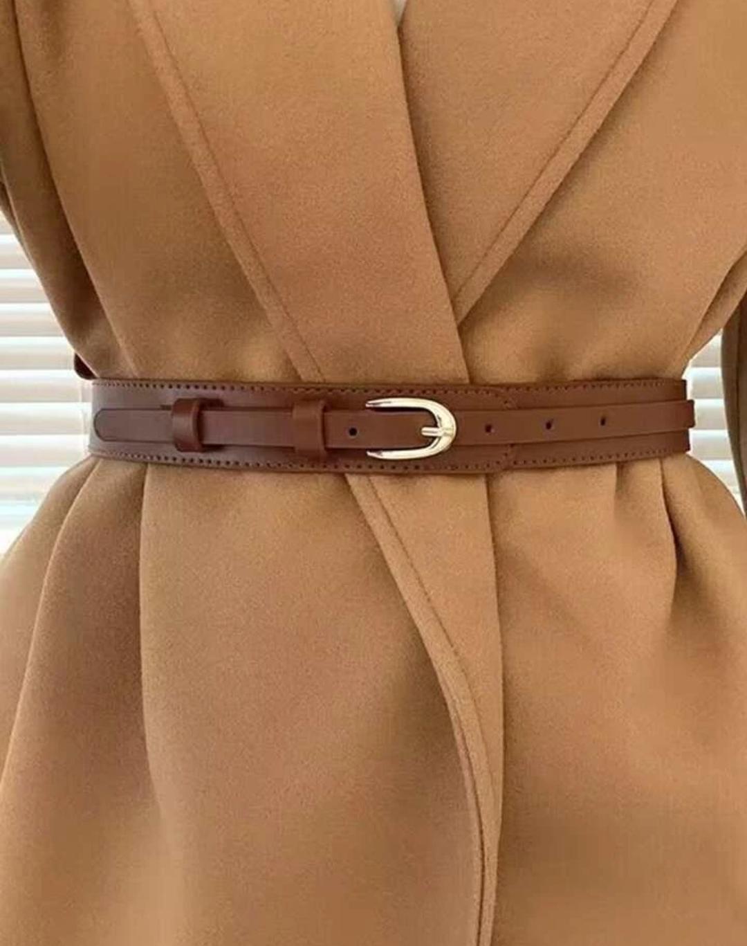 Metal Ladies Leather Buckle Brown Belt