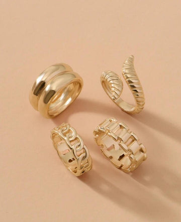 4pcs Chain & Snake Design Ring