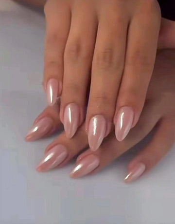 Get Glamorous with 24pcs Short Almond Mirror Pink Solid Fake Nail & 1s