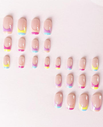 Upgrade Your Look With 24pcs Short Square Neon Lovely French Style Full Cover Fake Nail Kit