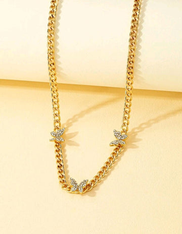 Rhinestone Butterfly Decor Chain Necklace