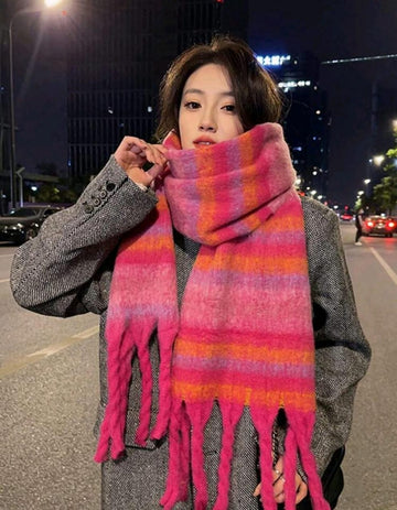 1pc Korean version of the new striped rainbow matching scarf, autumn and winter fashion warm shawls, fringed thick scarf