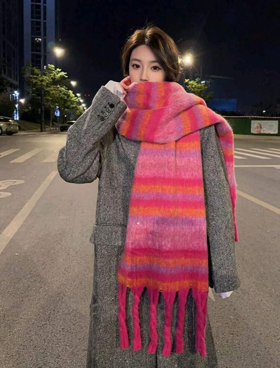 1pc Korean version of the new striped rainbow matching scarf, autumn and winter fashion warm shawls, fringed thick scarf