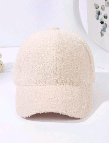 1pc Beige Fleece Baseball Cap, Long Brim, For Outdoor Sports Such As Running And Cycling In Autumn/winter, Warm And Uv Protective
