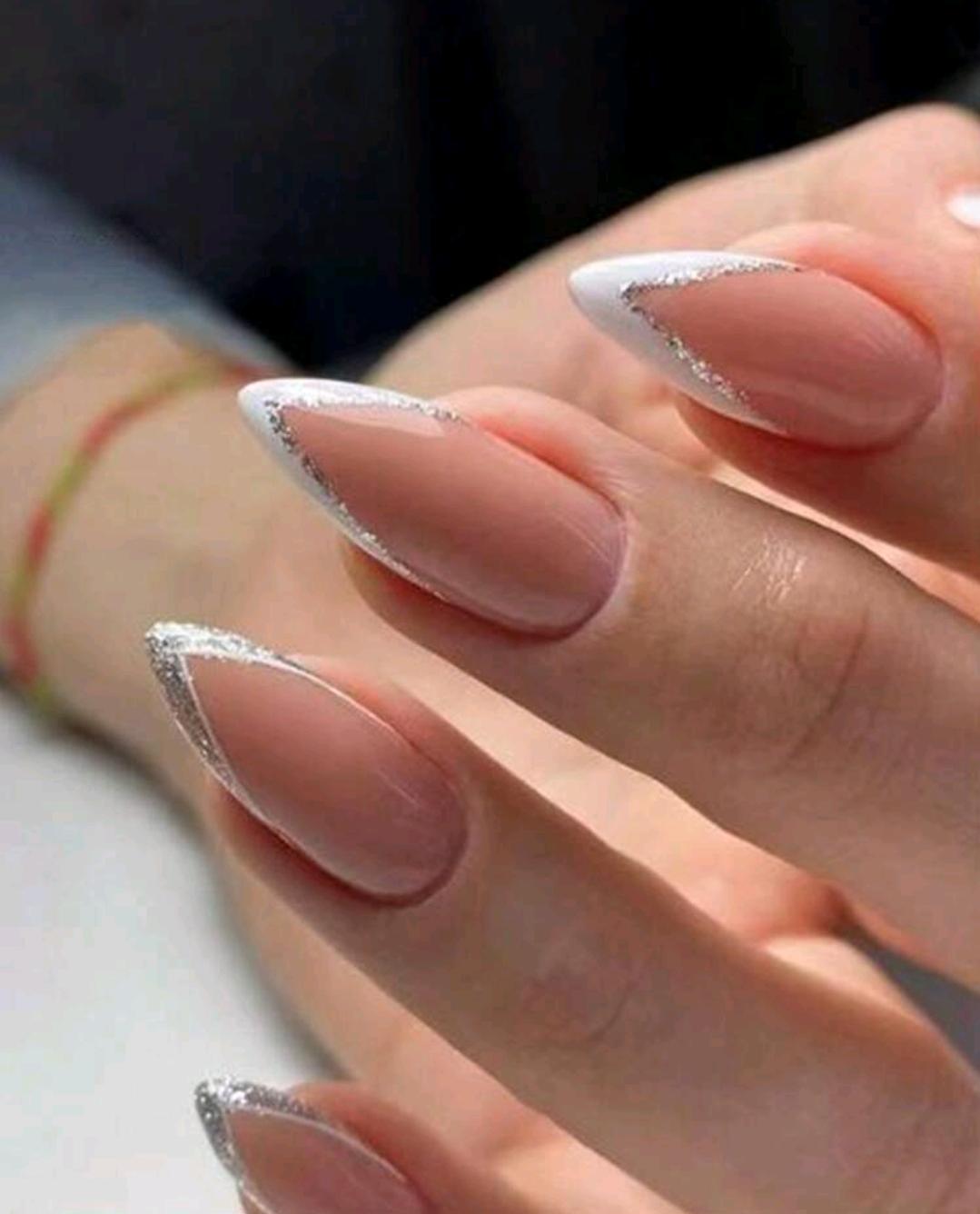 Get Glamorous with 24pcs/set Almond-Shaped White French Glitter Fake Nail Kit With 1pc Nail File & 1pc Nail Jelly Glue