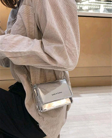 Mini Metallic Letter Graphic Chain Square Bag