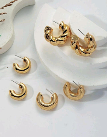 3pairs Simple Geometric C Shaped Acrylic Earrings