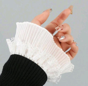 1Pair New Fashion Detachable Fake Sleeves Spring Autumn Wild Sweater Decorative Sleeves Lace Ruffles Elbow Sleeve Cuff universal Fake Cuff