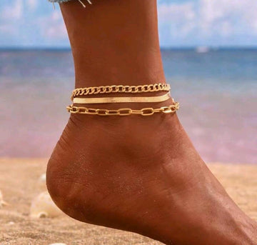 3pcs/Set 18k Gold Plated Titanium Steel Sexy Women's Foot Chain, Beach Style Metallic Delicate Anklet, A Stunning Piece For Beach