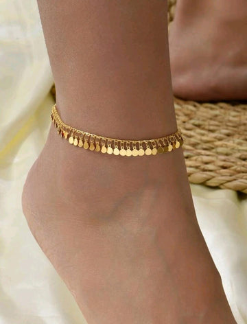 1pc 18k Gold Plated Fashionable Simple Retro Beach-Style Adjustable & Versatile Ladies Anklet