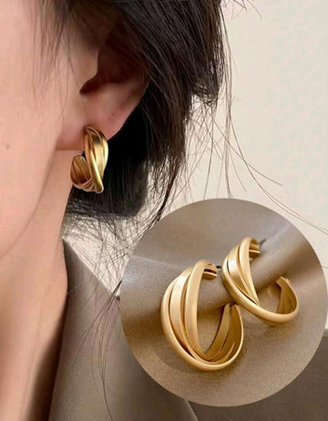1pair Vintage Geometric Twisted Design Circle Earrings