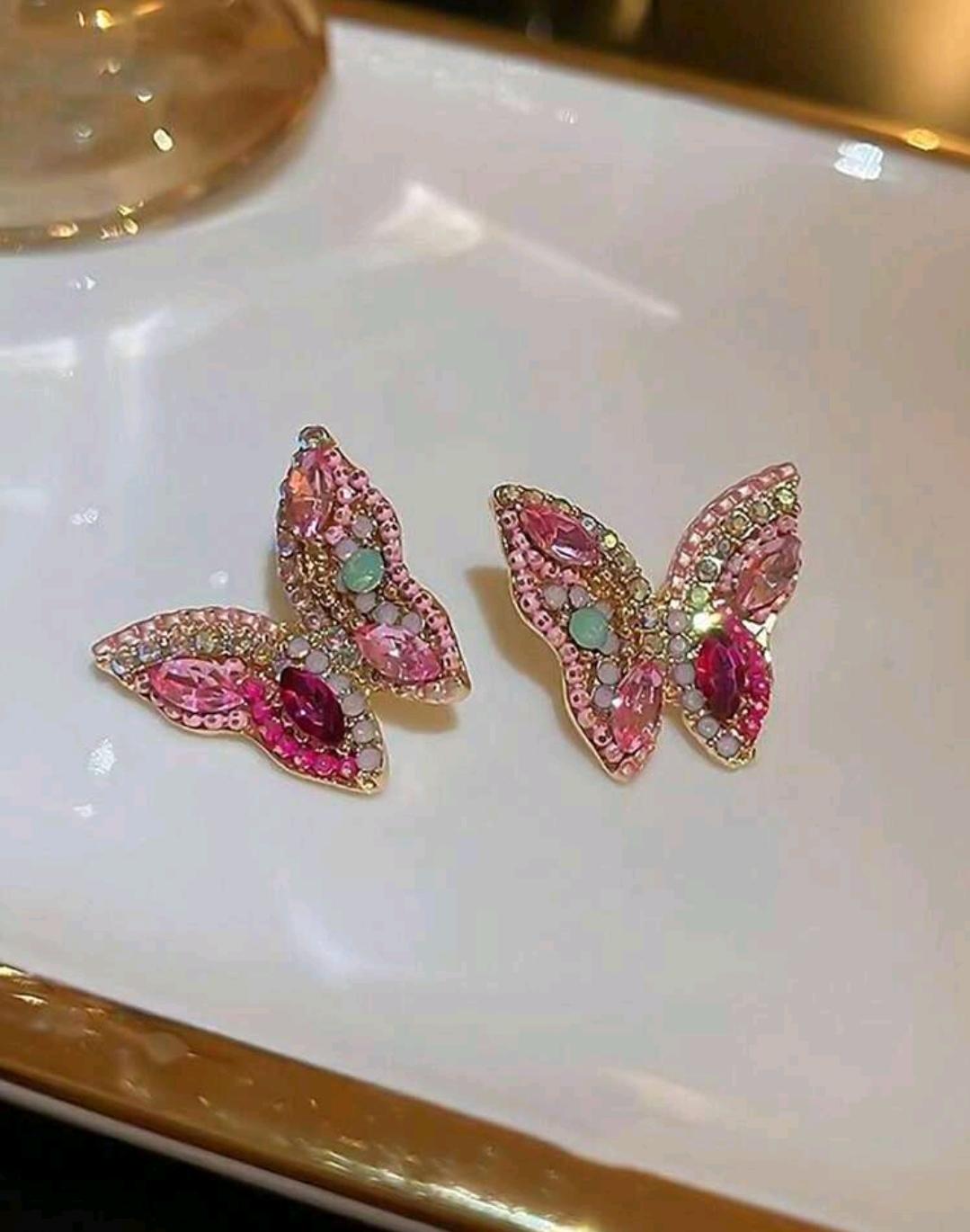 1pair Glamorous Rhinestone Butterfly Stud Earrings For Women For Party