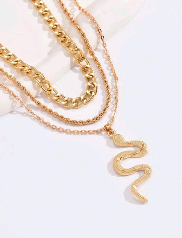 3pcs/set Fashion Snake Decor Chain Necklace For Women For Daily Decoration