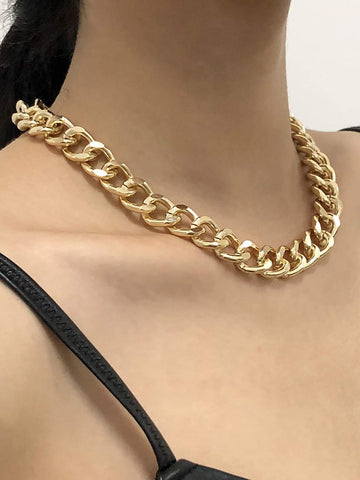 1pc Fashion Big Necklace for Women Twist Gold Color Silver Plated Chunky Thick Lock Choker Chain Necklaces