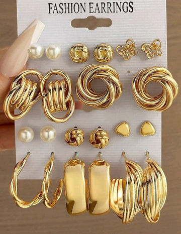 11pairs/Set Faux Pearl & Heart Decor Earrings