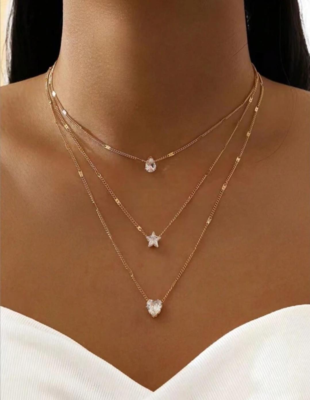 1pc Fashionable Simple Five-Pointed Star, Heart, Water Drop Shaped Multi-Layered Metal Necklace, Suitable For Women's Daily Wear