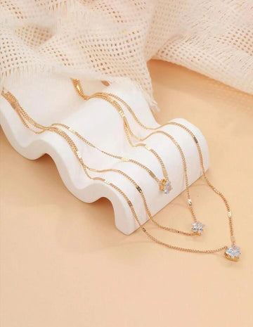 1pc Fashionable Simple Five-Pointed Star, Heart, Water Drop Shaped Multi-Layered Metal Necklace, Suitable For Women's Daily Wear