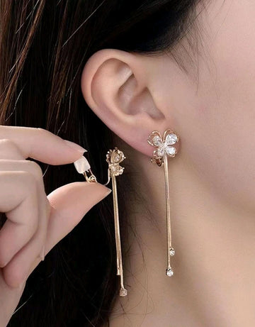 1pair Fashionable Rhinestone & Butterfly Decor Ear Cuffs For Women