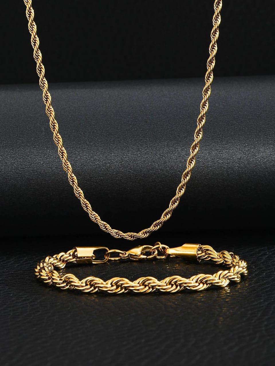 2 Pcs Men Minimalist Stainless Steel Twist Chain Necklace & Twist Chain Bracelet Set For Women For Fashion Street Jewelry