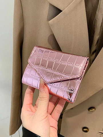 Metallic Crocodile Embossed Small Wallet Pocket Wallet Small