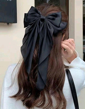 2pcs Women's Oversized Black & White Satin Bow Hair Clip, Elegant & Versatile Retro Fashion Hair Accessory For Daily Wear & Outfit Decoration Cute