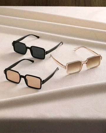 Elegant 3pairs Women Square Frame Fashionable Sunglasses, For Daily Life