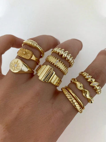 10pcs/set Star & Rhinestone Decor Ring Set For Women